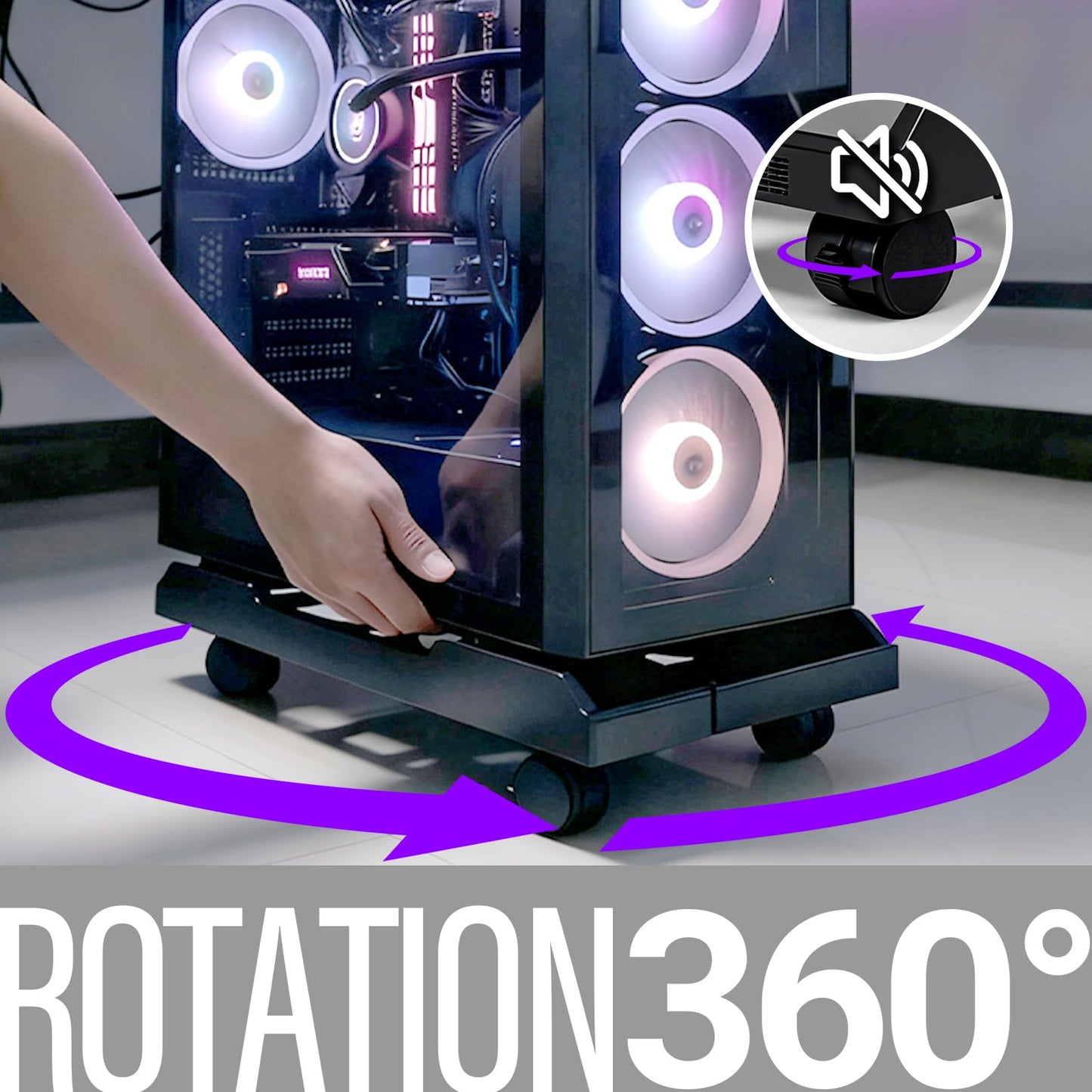 youkzuan Adjustable Computer Tower Stand with Locking Wheels | Mobile CPU Holder for Floor or Under Desk | Fits PC Towers 8.7"–11.8" Wide