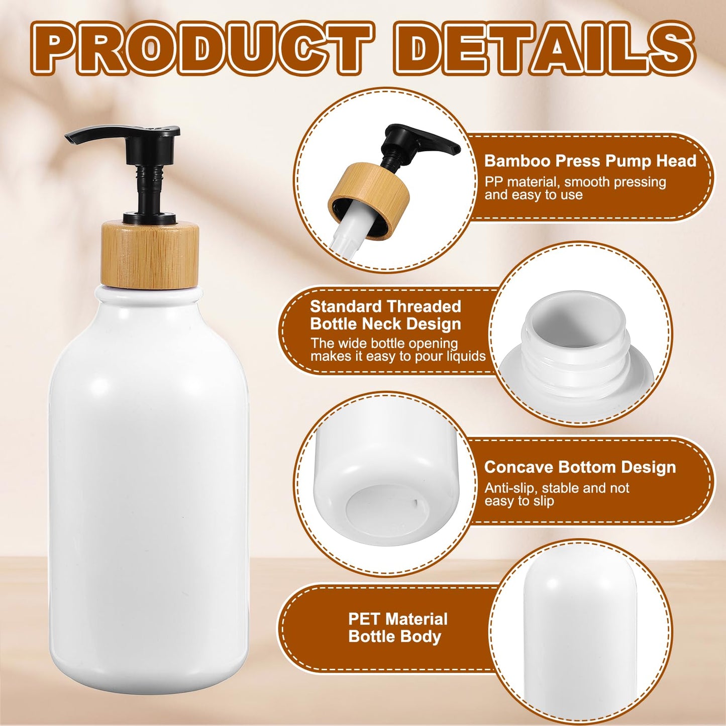 sourcing map 500ml/17 Oz Hand Soap Dispenser Dish Soap Dispenser Bottle with Holder Bamboo Pump for Bathroom Kitchen Modern Home Farmhouse Decor