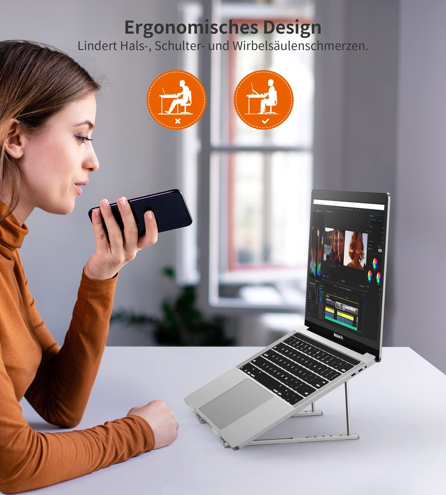 BHHB Laptop Stand, 6 Levels Height Adjustable, Foldable & Ventilated Aluminium, Compatible with Laptops (9-17 inches), Tablets, iPads, Phones