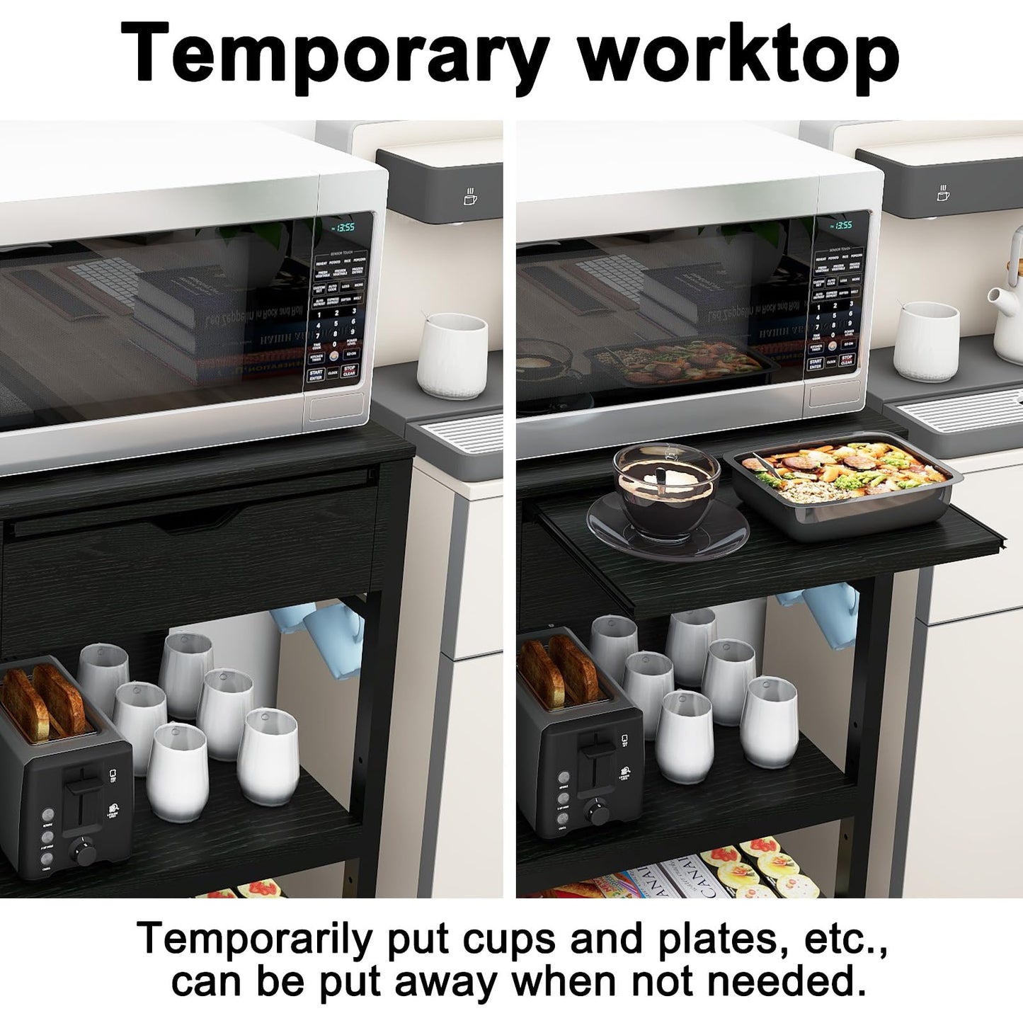 PUNCIA Coffee Bar Cabinet with Mini Fridge Space for Dorm Kitchen Black