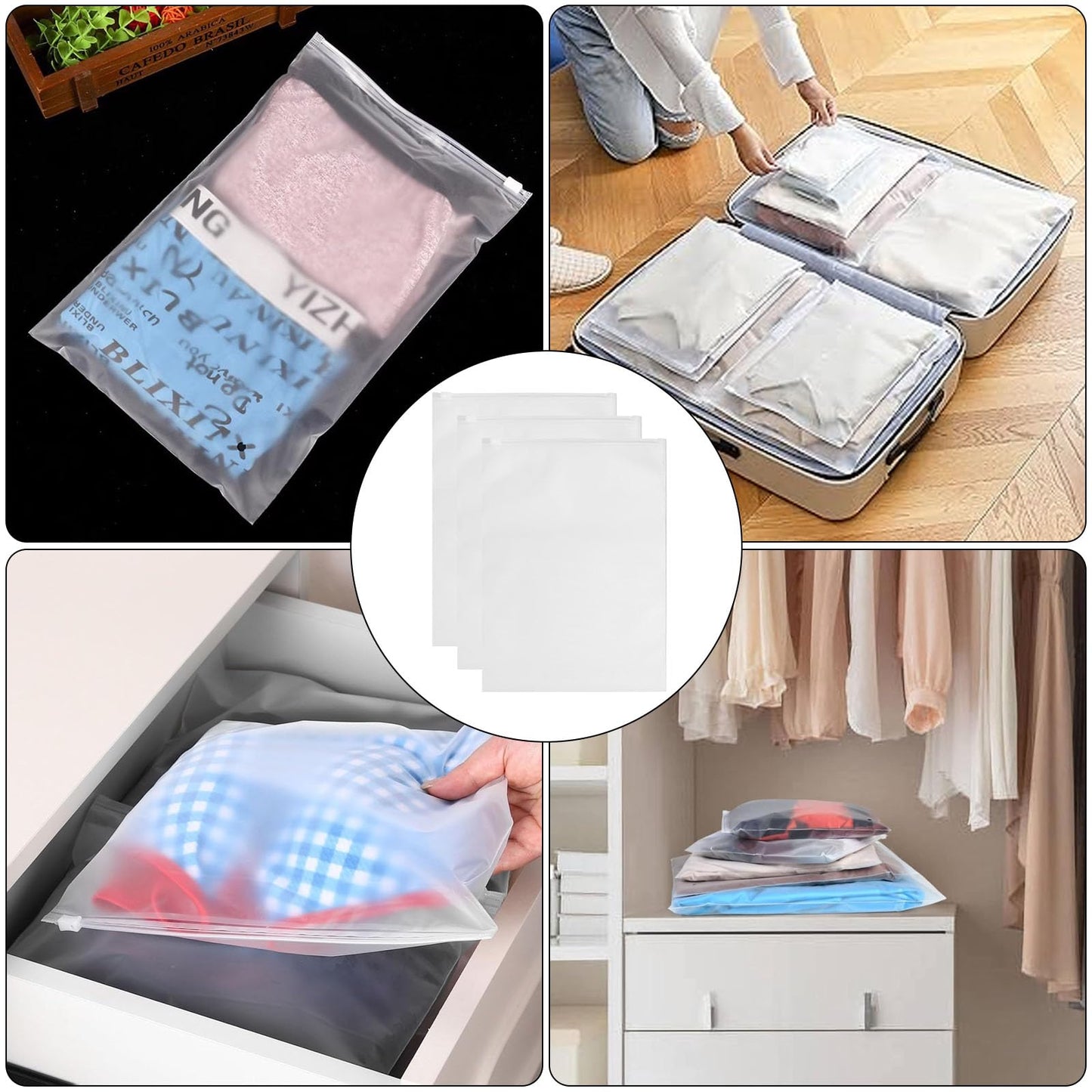 X-YSUNEAS 30 Pack Frosted Zipper Bags 40x30cm, Translucent Waterproof Storage Bags, Reusable Travel Organizer Pouches for Underwear, Towels, Shoes