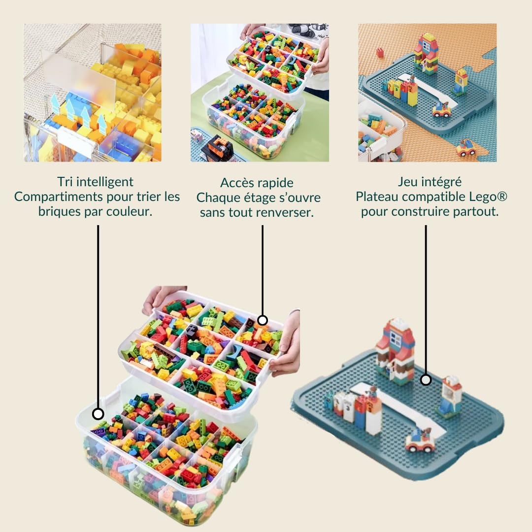 B2R Kids Toy Storage Box - 1 Tier Stackable for Lego - Plastic Organizer with Lid and Handle - Ideal for Toys, Small Rooms - Bedroom, School, Travel