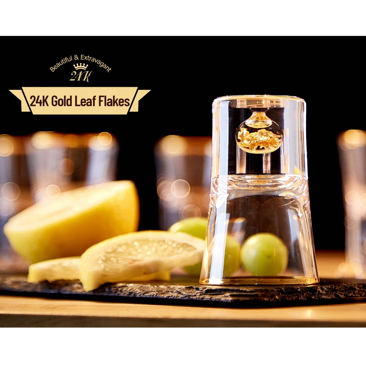 DUJUST Shot Glasses (45ml), Crystal Shot Glass Set Decorated with 24K Gold Leaf Flakes, Cool & Cute Shot Cups, BPA-Free & Lead-Free, Perfect for Dcor