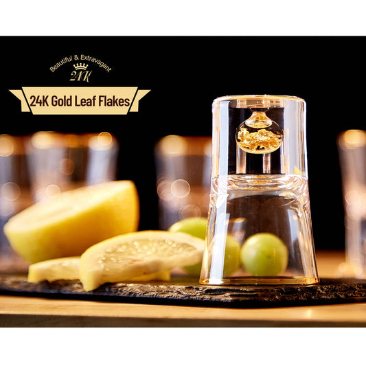 DUJUST Shot Glasses (45ml), Crystal Shot Glass Set Decorated with 24K Gold Leaf Flakes, Cool & Cute Shot Cups, BPA-Free & Lead-Free, Perfect for Dcor