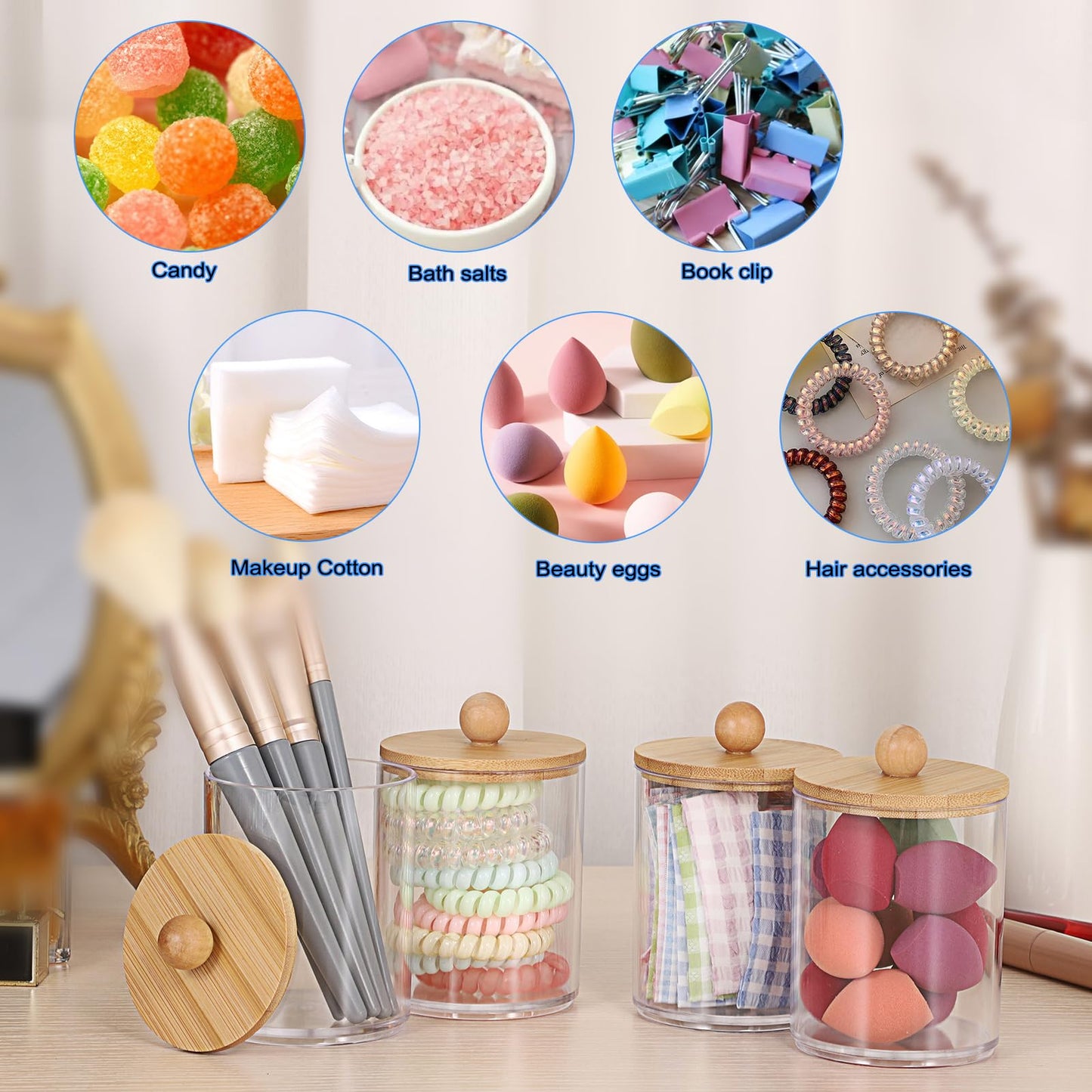 SUMTree 4 Pcs Apothecary Jars Cotton Ball & Swabs Holder with Lids, Clear