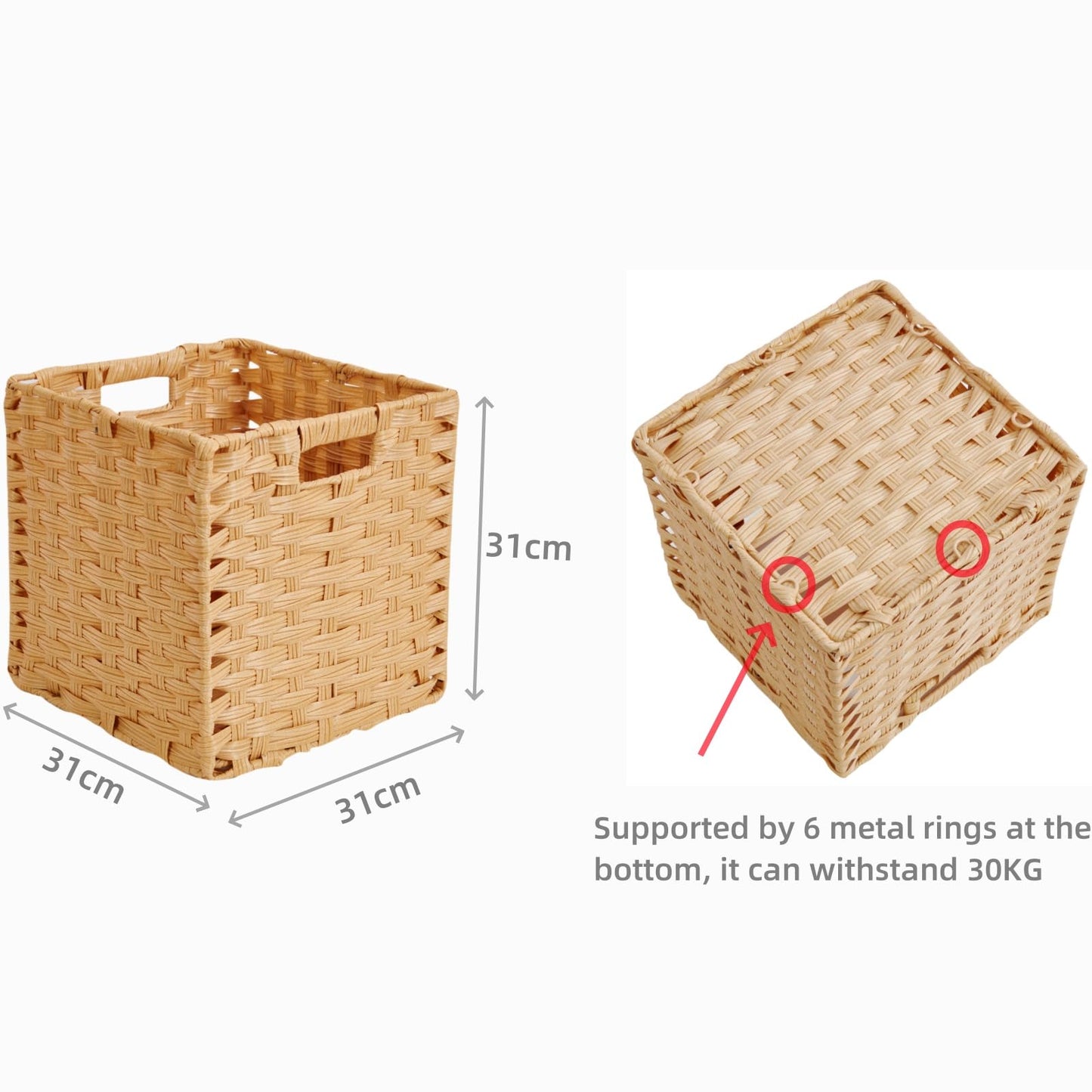 SOCOHOME Cube Storage Box,31x31x31cm Faux Rattan Boxes for Toy Clothes Shelf Nursery Closet Waterproof,Non-Mouldy(Beige, 4 Pcs)