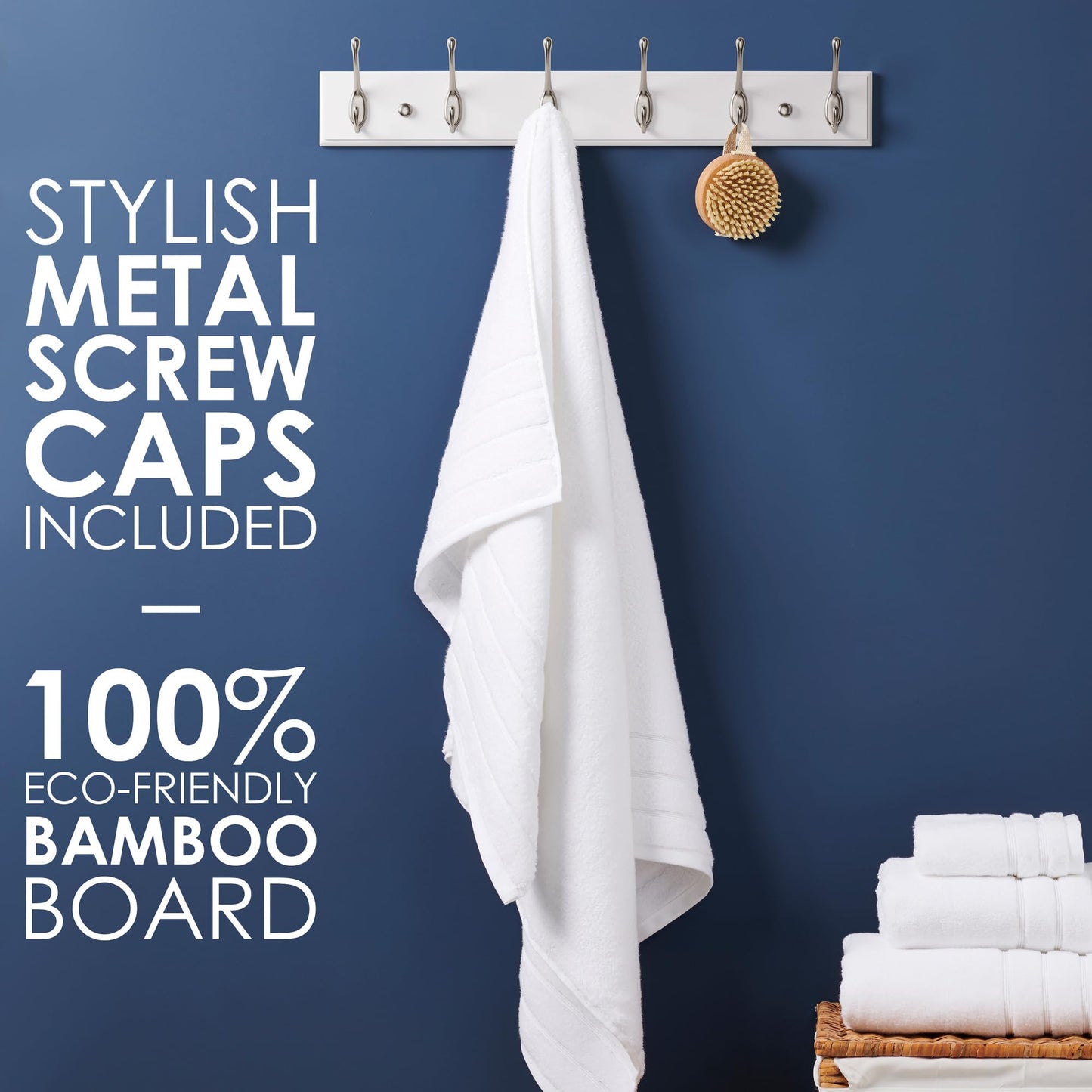 LARHN White Wall-Mounted Coat Rack - 6 Matt-Nickel Coat Hooks, 59cm