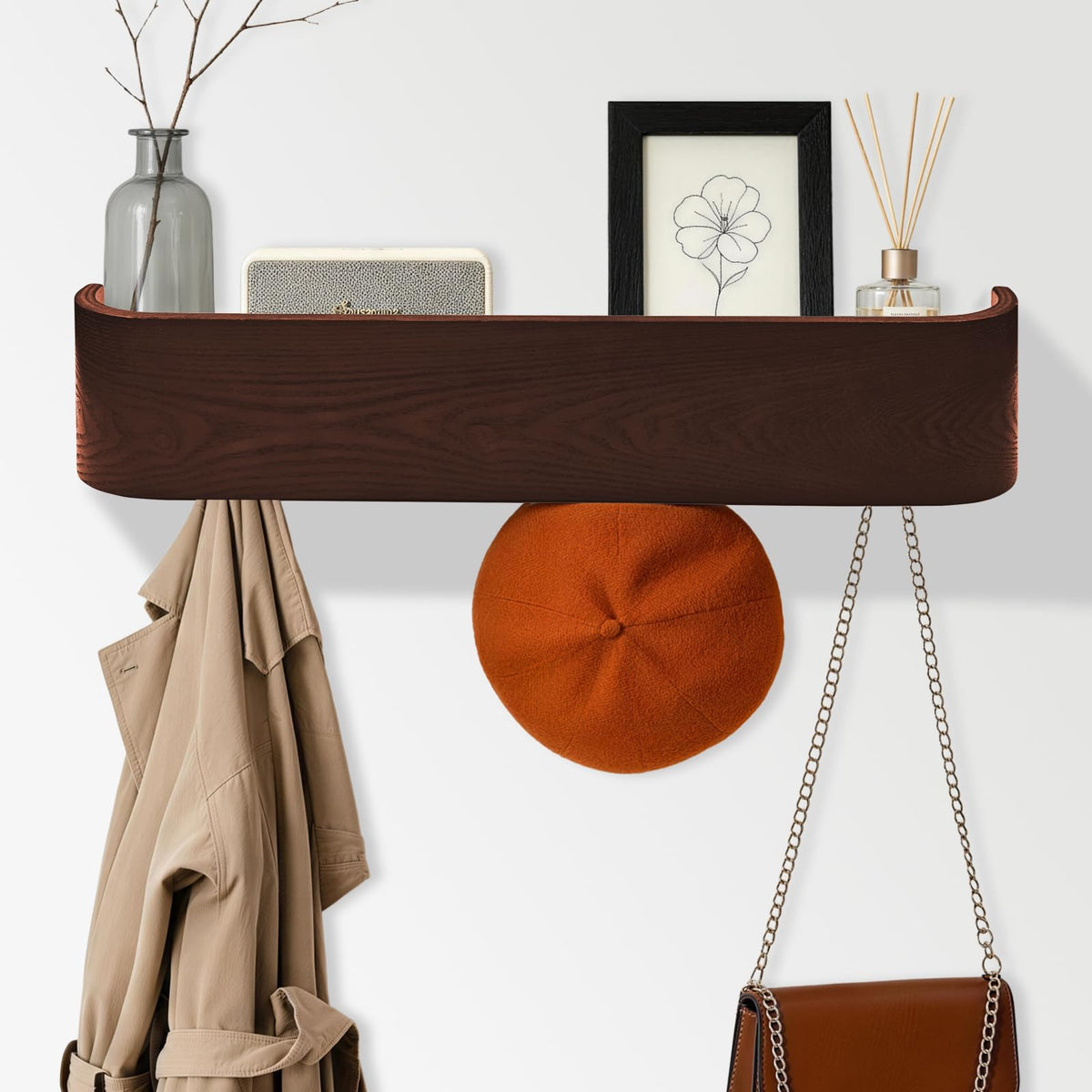 Topfinder Coat Rack with Shelf Wall-Mounted Organizer with 5 Hidden Hooks