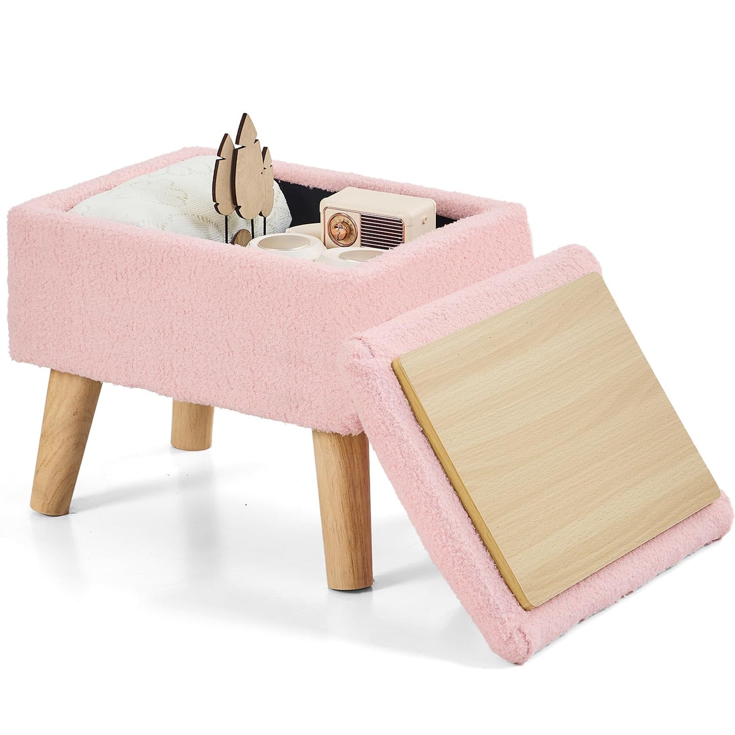 BRIAN & DANY Footstool Ottoman with Storage, Faux Teddy Fur Rectangle Storage Ottoman