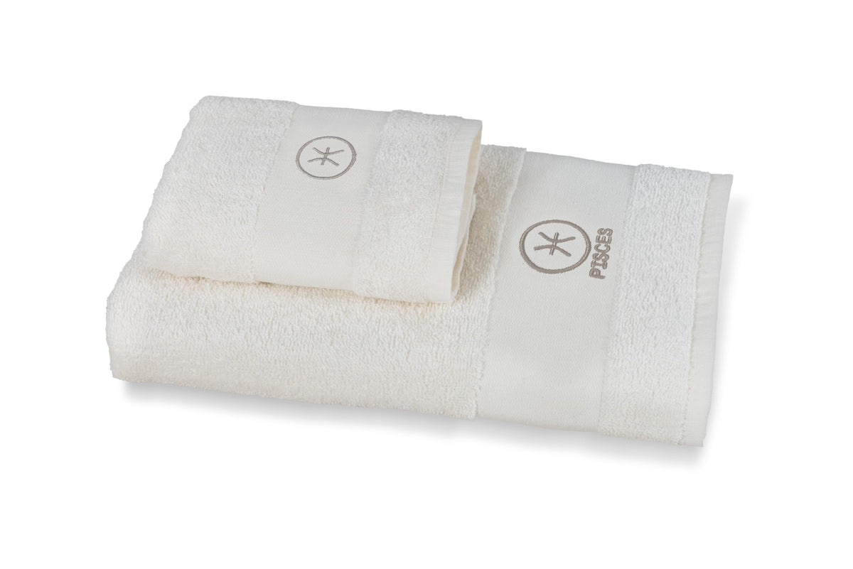 zer0bed Zodiac Zodiac Bath Towel Set, Set of 2, Face Towel, Guest Towel-Bidet, 100% Cotton, Plain with Embroidery, Fish