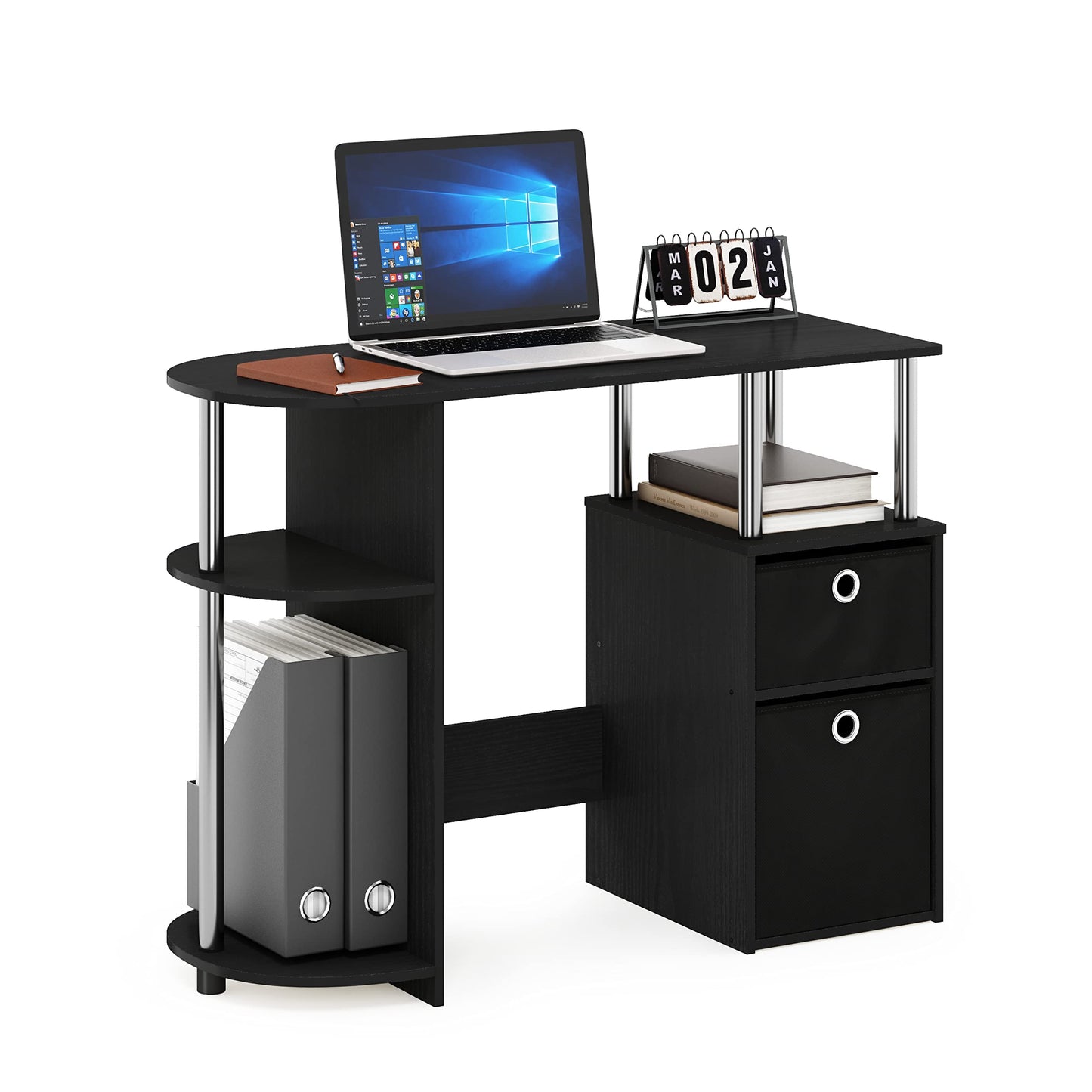 Furinno JAYA Desk, Gaming Desk with Bin Drawers, Computer Study Desk, Office Desk for Home Office, Bedroom, Dorm, Study Room, Americano