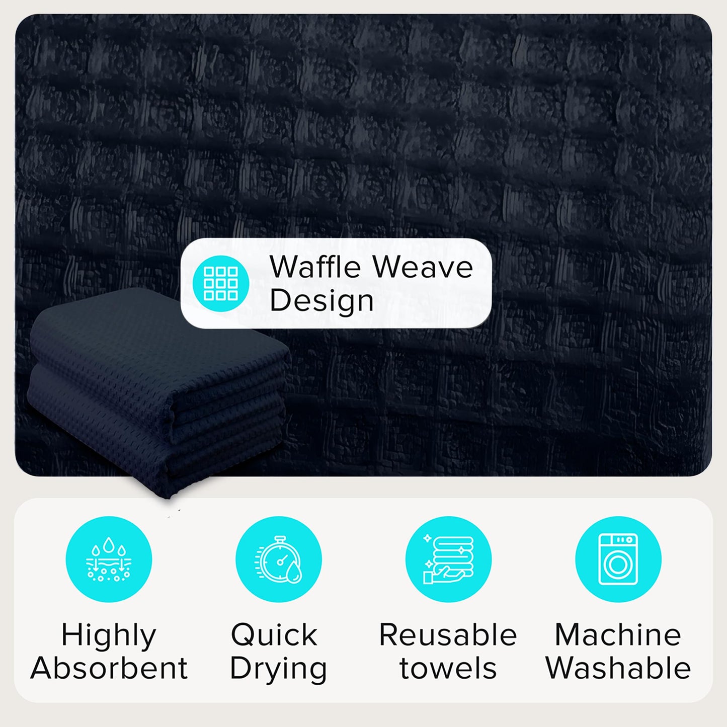 REVIIV Sauna Blanket Insert Towel - 2 Pack Soft Black Cotton Waffle - Comfortable and Easy Home Sessions Minimal Cleanup - Super Absorbent Sauna Towel
