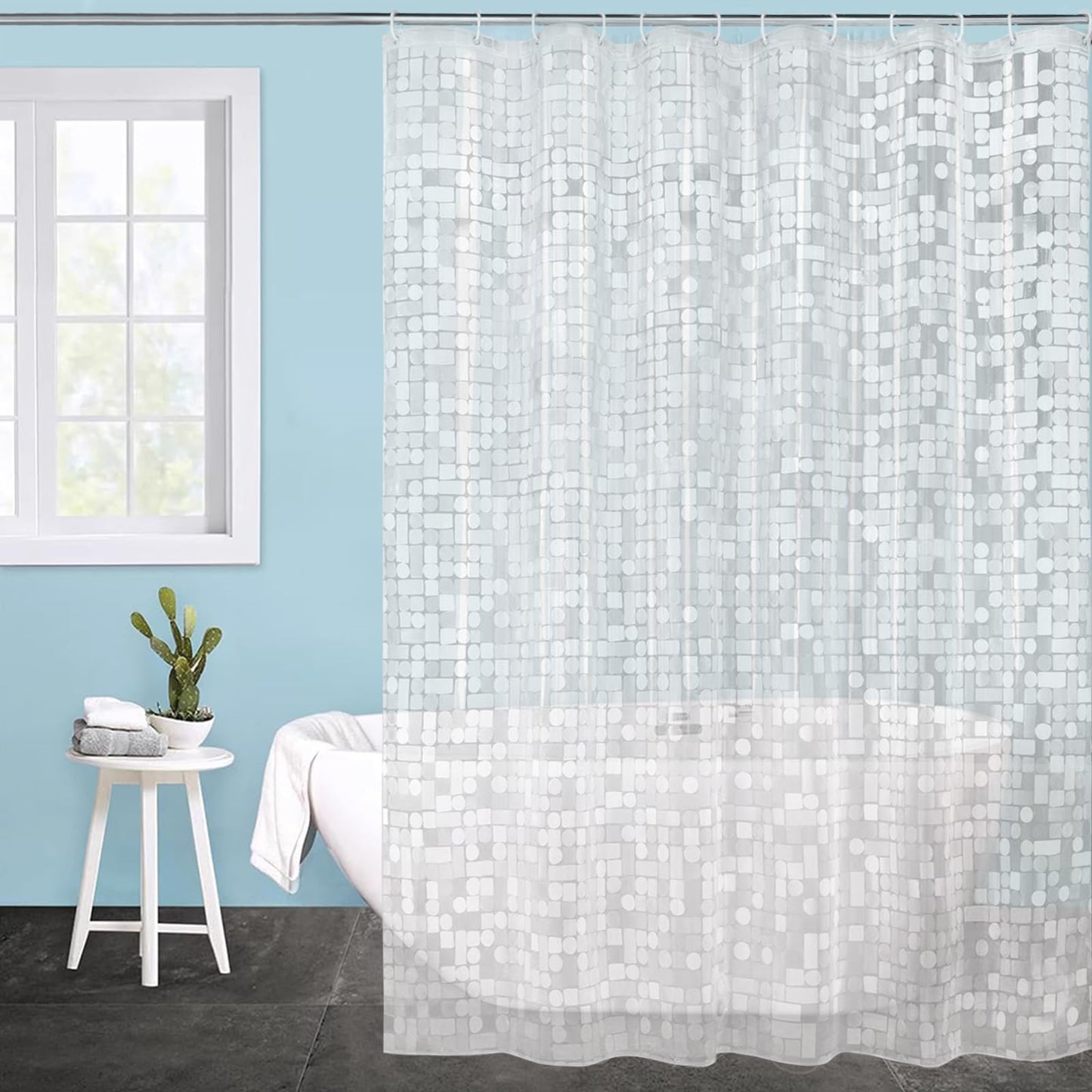 BANLMEYD Shower Curtain, 3d Geometry PEVA Bathroom Curtains Shower Curtains Mould Proof Resistant 180x180cm with Metal Grommets for Wet Rooms, Shower