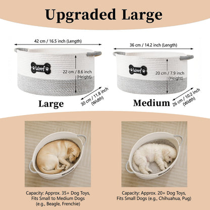 Tidelit Large Dog Toy Basket Box Bin, Woven Storage Baskets for Dog Cat, Cotton Rope Toys Storage Basket for Dogs Cats Bed Toys Accessories Organizer