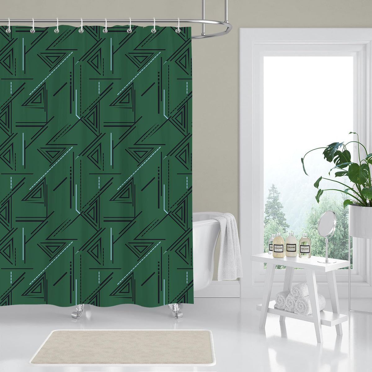 BREASOME Abstract Geometric Shower Curtain 180 x 180 cm Minimalist Style Lines Triangle Shower Curtain for Bathroom Decor Mould Proof Waterproof