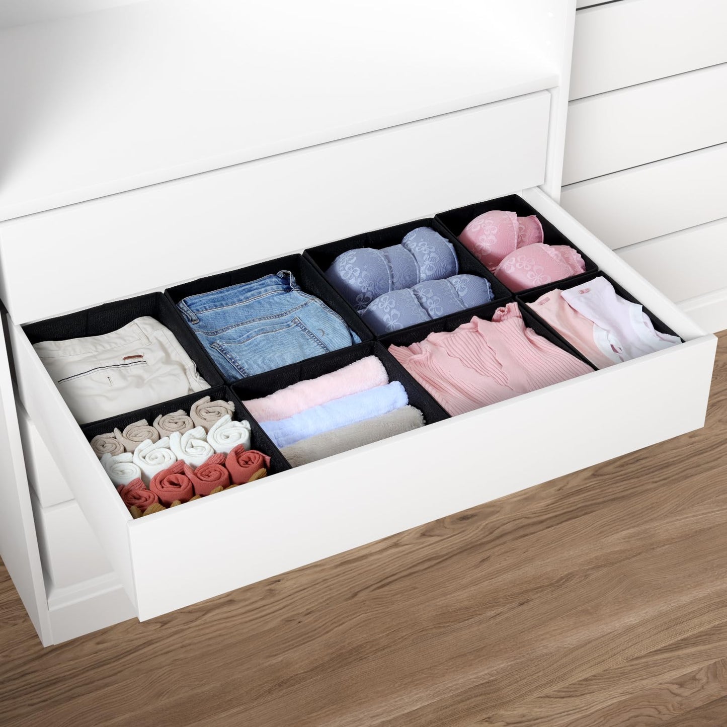 ORLISA Drawer Organiser for PAX 100 Drawers (100x58cm), 8 Pack Closet Organiser Set, Fabric Drawer Dividers & Wardrobe Organisers for Clothes Storage