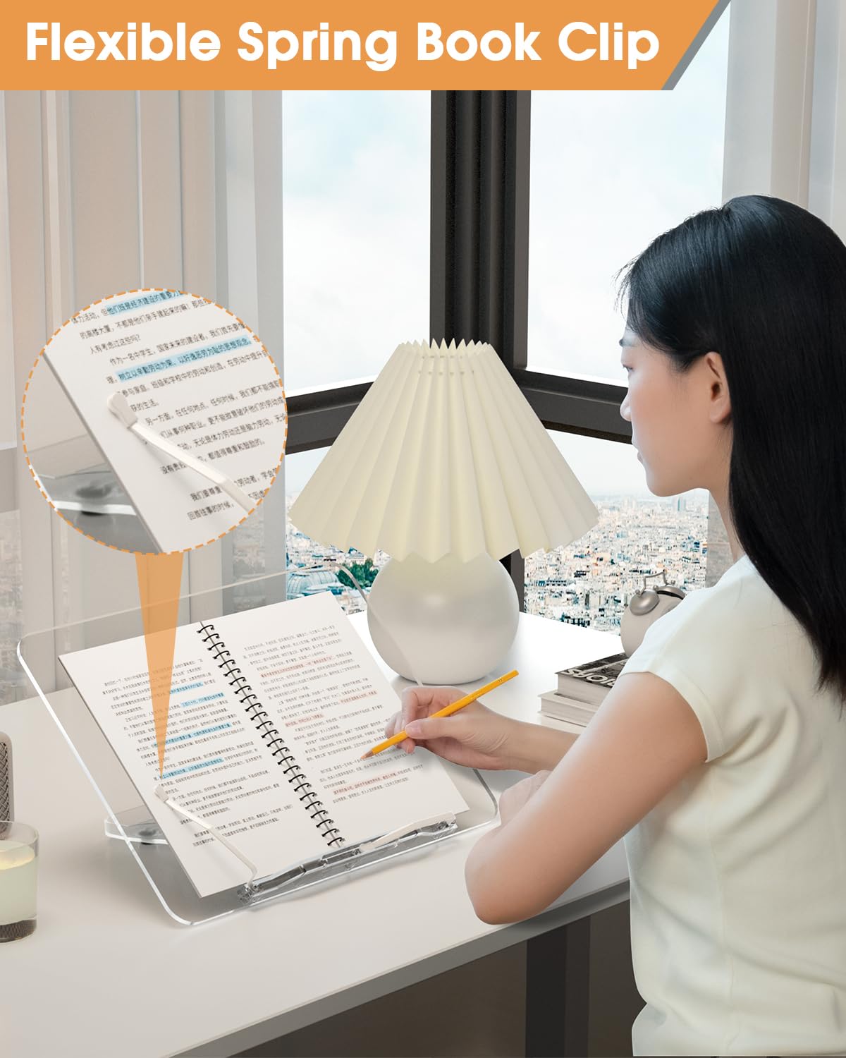 Acrylic Book Stand for Reading, MSDADA Adjustable Book Holder, Foldable Recipe Cook Book Stand for Kitchen