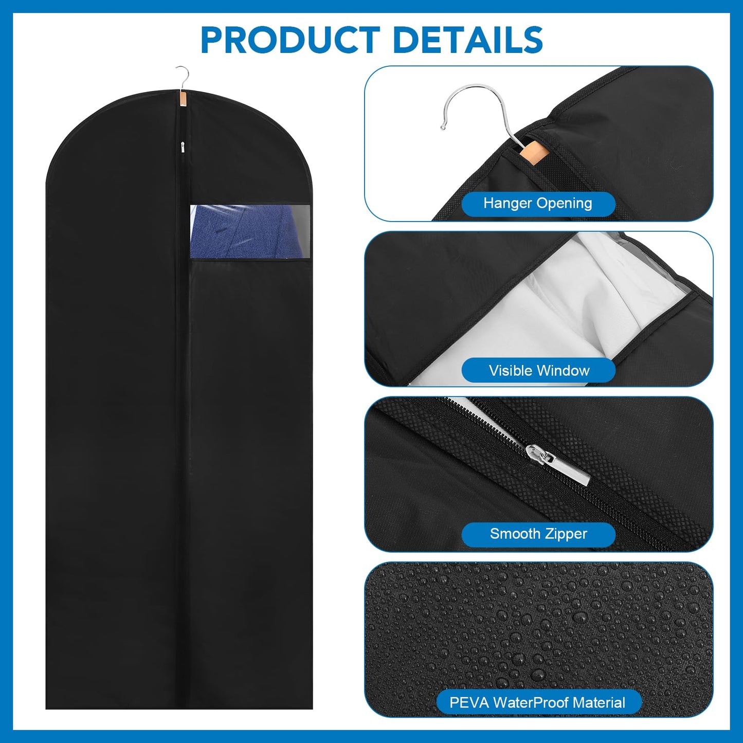 6 Pack Dress Bags Covers Long, PEVA Garment Bags, Dress Covers 60cm*140cm