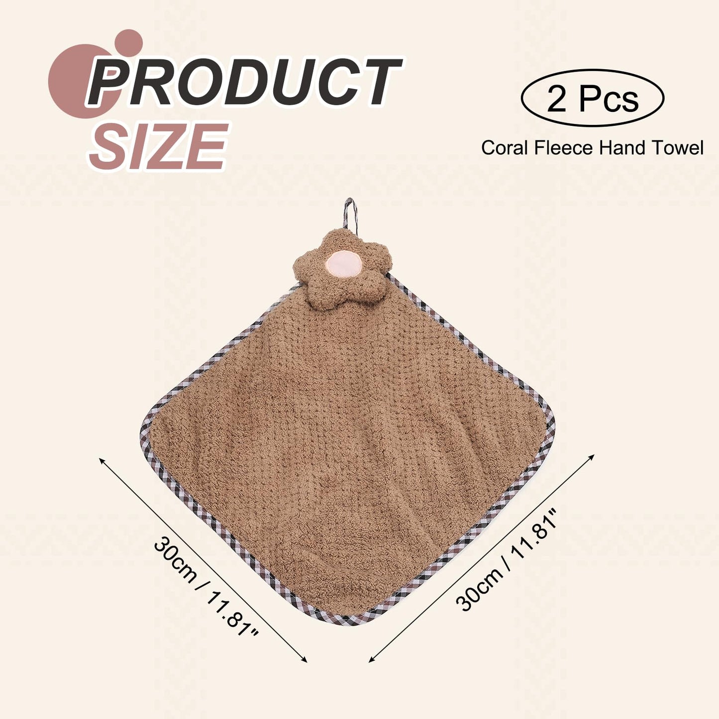 sourcing map 2Pcs Hand Towel, Soft Coral Fleece Hand Towels with Hanging Loop Decorative Flower Pattern Quick-Drying and Washable for Home Bathroom