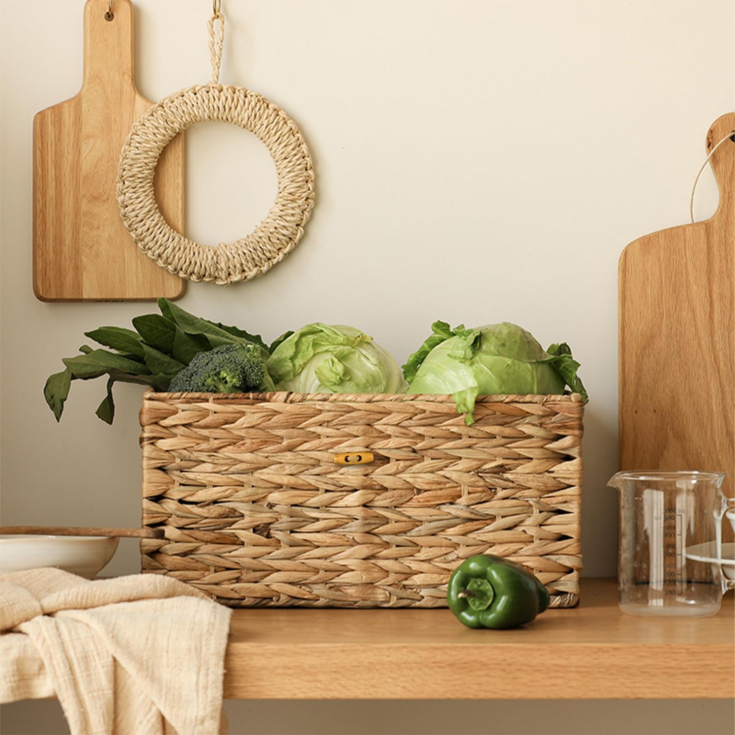 Esoes Wicker Storage Basket Woven Rattan Storage Box With Lids Seagrass