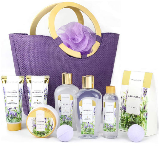 Pamper Gifts for Women-Spa Luxetique Spa Gift Set 10pcs Lavender Relaxing Bath Set with Bubble Bath, Body Lotion, Hand Cream, Mothers Day Gifts Mum