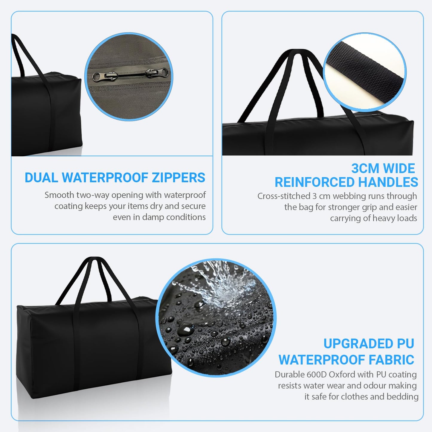 NCEDN 180L Extra Large Waterproof Storage Bag - Upgraded 600D PU Fabric, Dual Zippers, Includes Luggage Tag, Ideal for Moving House