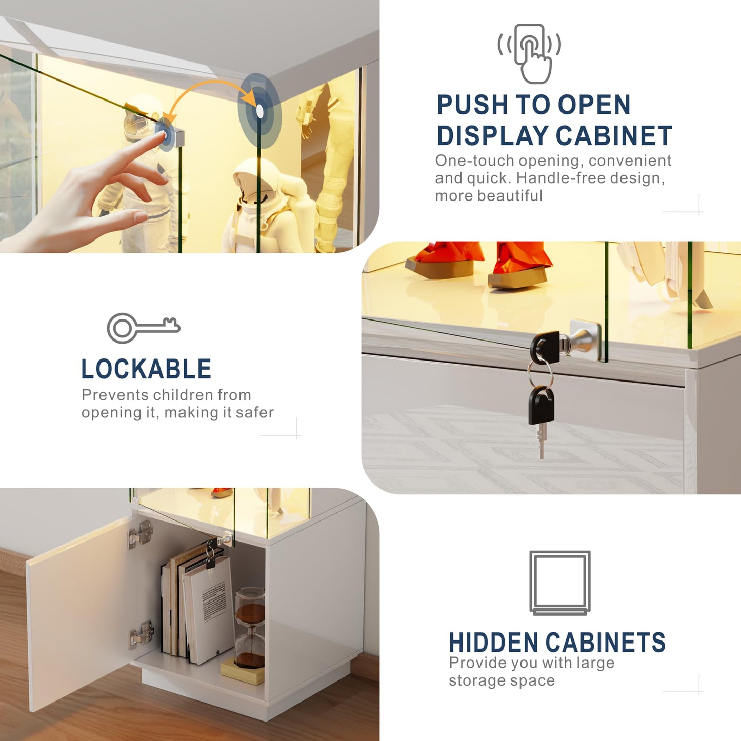 Gurexl Display Cabinets with Lockable and Glass Doors for Living Room,White