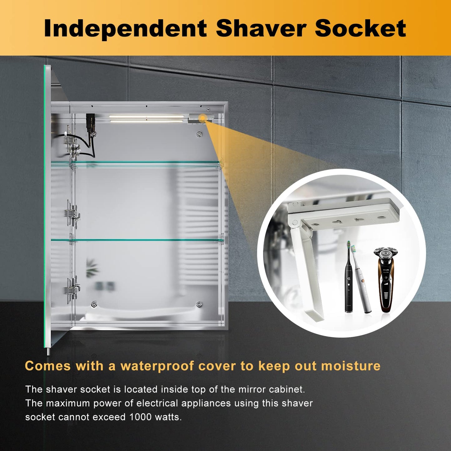ELEGANT Wall Mounted Bathroom Cabinet - 500 x 700mm, Stainless Steel, Soft Close, Illuminated, Touch Switch, Dimmable, Defogger