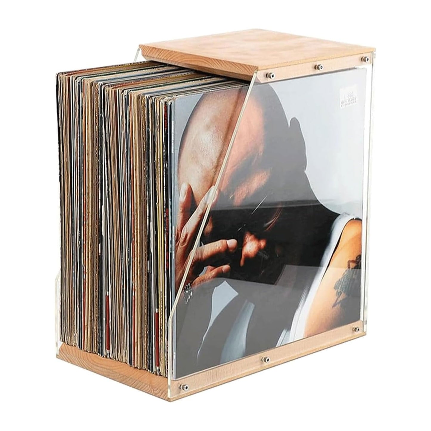 Wooden Vinyl Record Stand Compact Album Storage & Display Organizer for Home, Office, or Desktop Easy Assembly, Modern Design (Black)