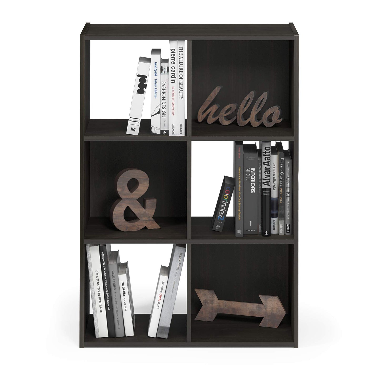 Furinno PELLI Book Shelf, 3x2 Bookshelf, Cube Storage Organizer Cabinet, 11.6 x 24.2 x 35.9, for Living Room, Bedroom, Home Office, Espresso