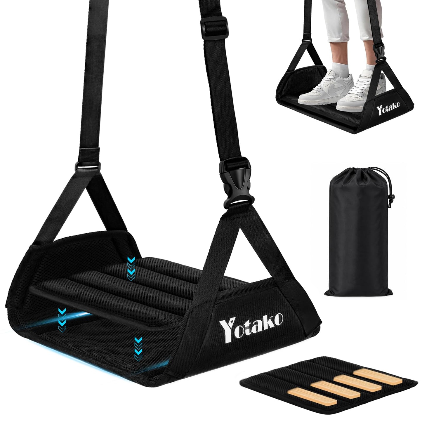 Yotako Foot Hammock for Flight - Adjustable Travel Airplane Foot Rest with Memory Foam & Bamboo Support, Portable Leg Hammock for Long Flights