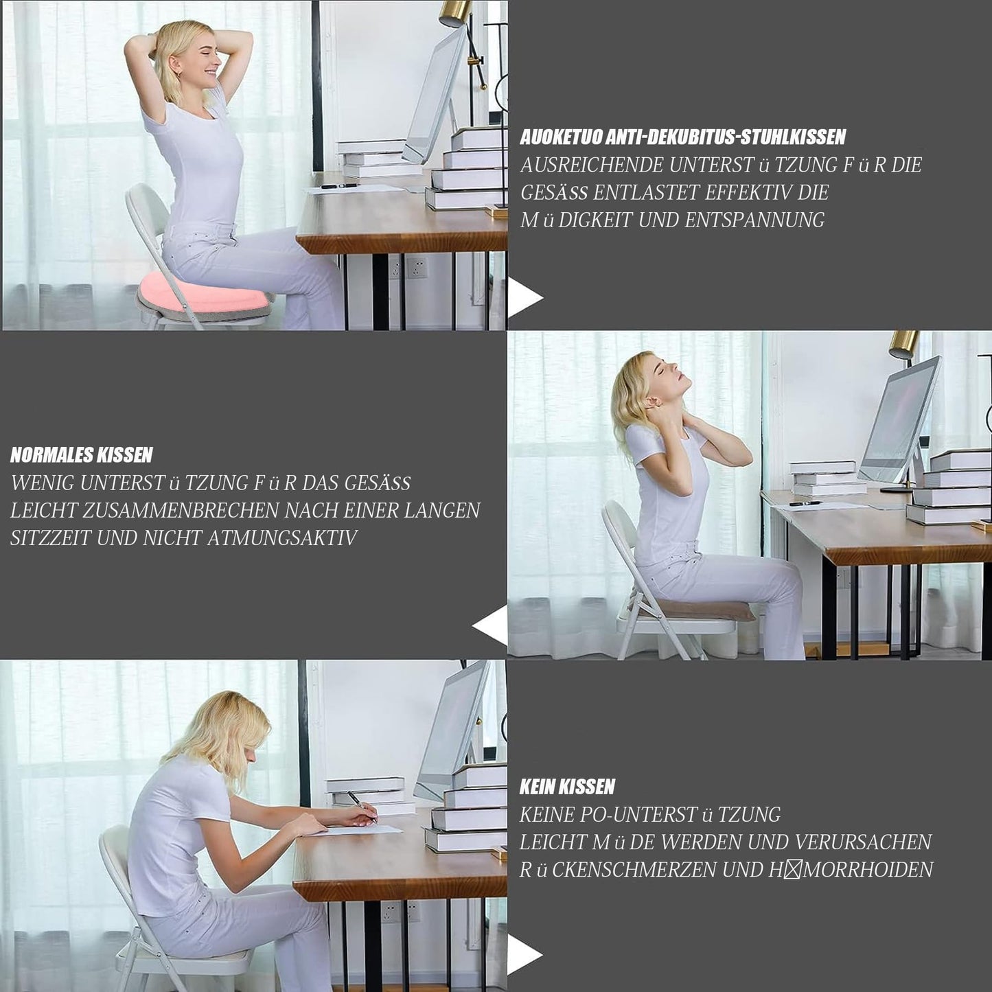 Auoketuo Anti Decubitus Chair Cushion - Orthopedic Donut Cushion for Effective Relief of Hemorrhoids, Prostate, Sciatica and Back Pain