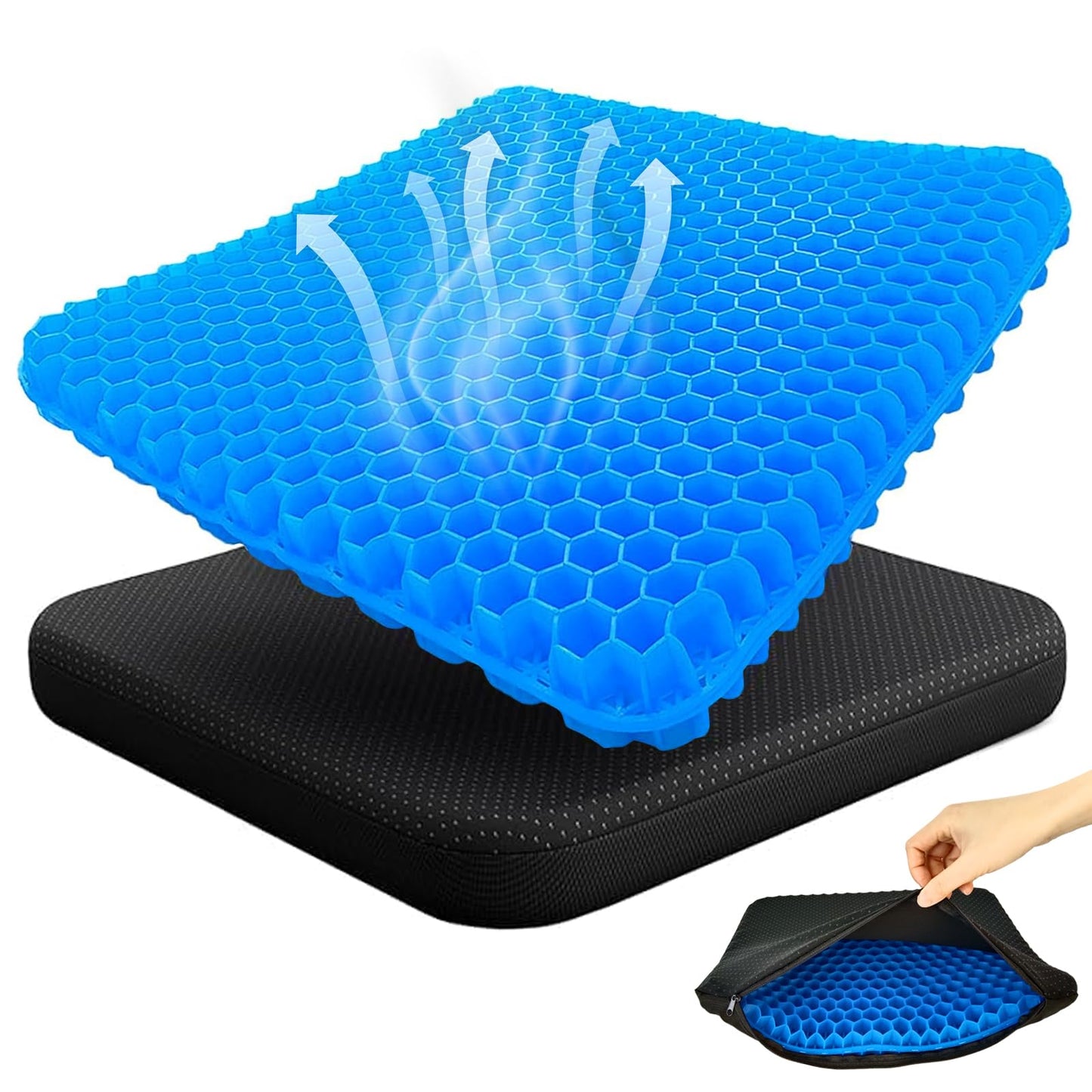 Gel Seat Cushion,Soft Sitter Honeycomb Ergonomic Cushion Cool Gel Cushion Large Double Thick Gel Cushion with Cloth Cover Pressure Pain Relief