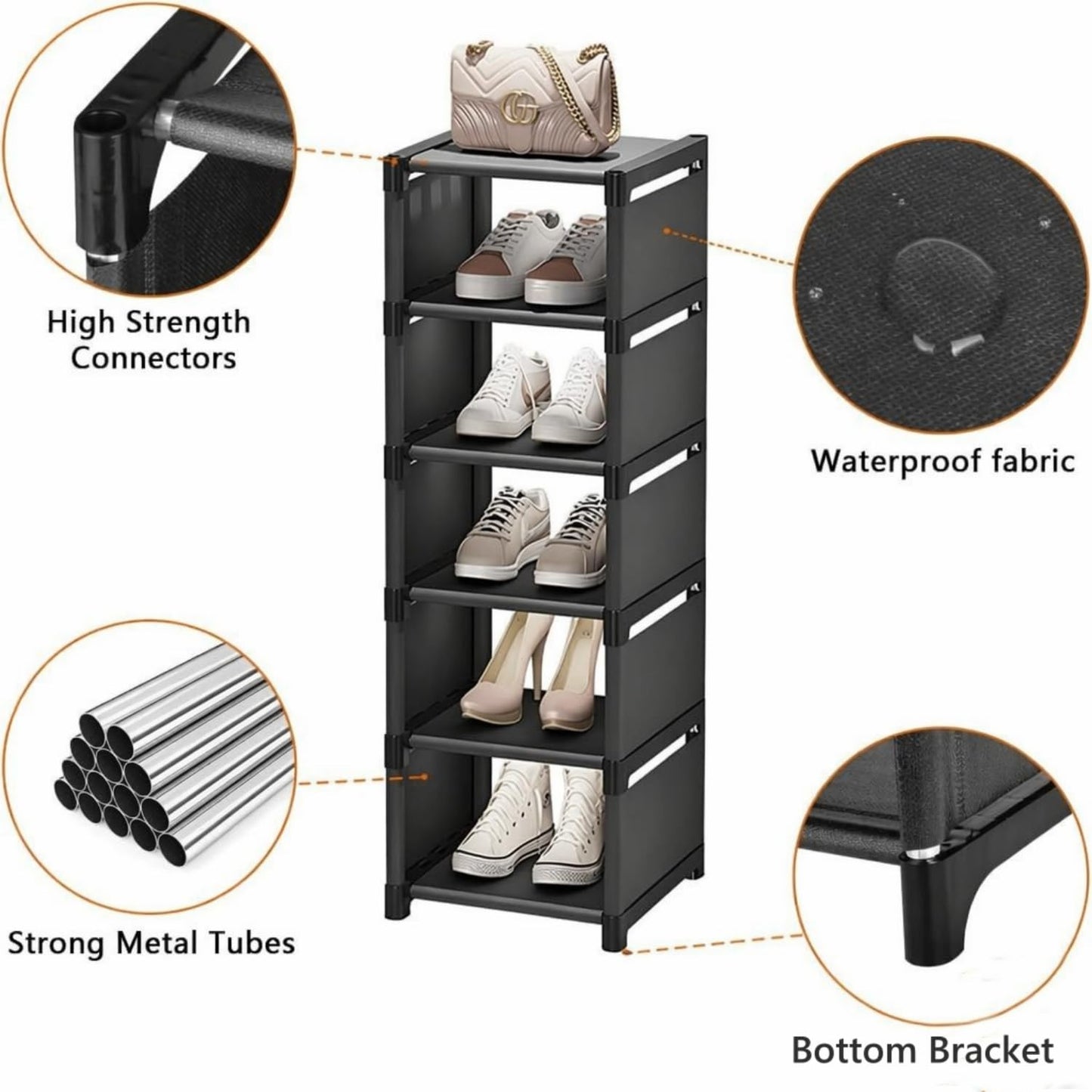 Yeahbo Narrow Small Shoe Storage Rack Black, Vertical Racks for Slim Space