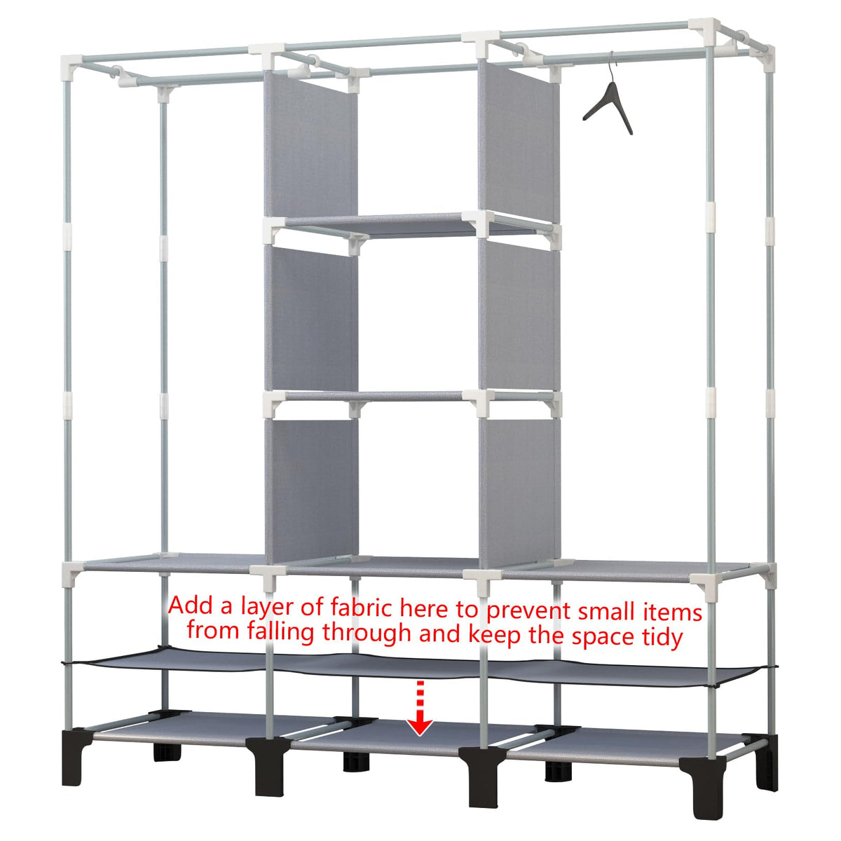 chunyangjingpin Portable Closet with 2 Hanging Rails & 8 Shelves, Bedroom Wardrobe with 18 Side Pockets, Foldable Garment Organiser Black