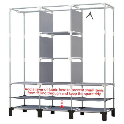 chunyangjingpin Portable Closet with 2 Hanging Rails & 8 Shelves, Bedroom Wardrobe with 18 Side Pockets, Foldable Garment Organiser Black