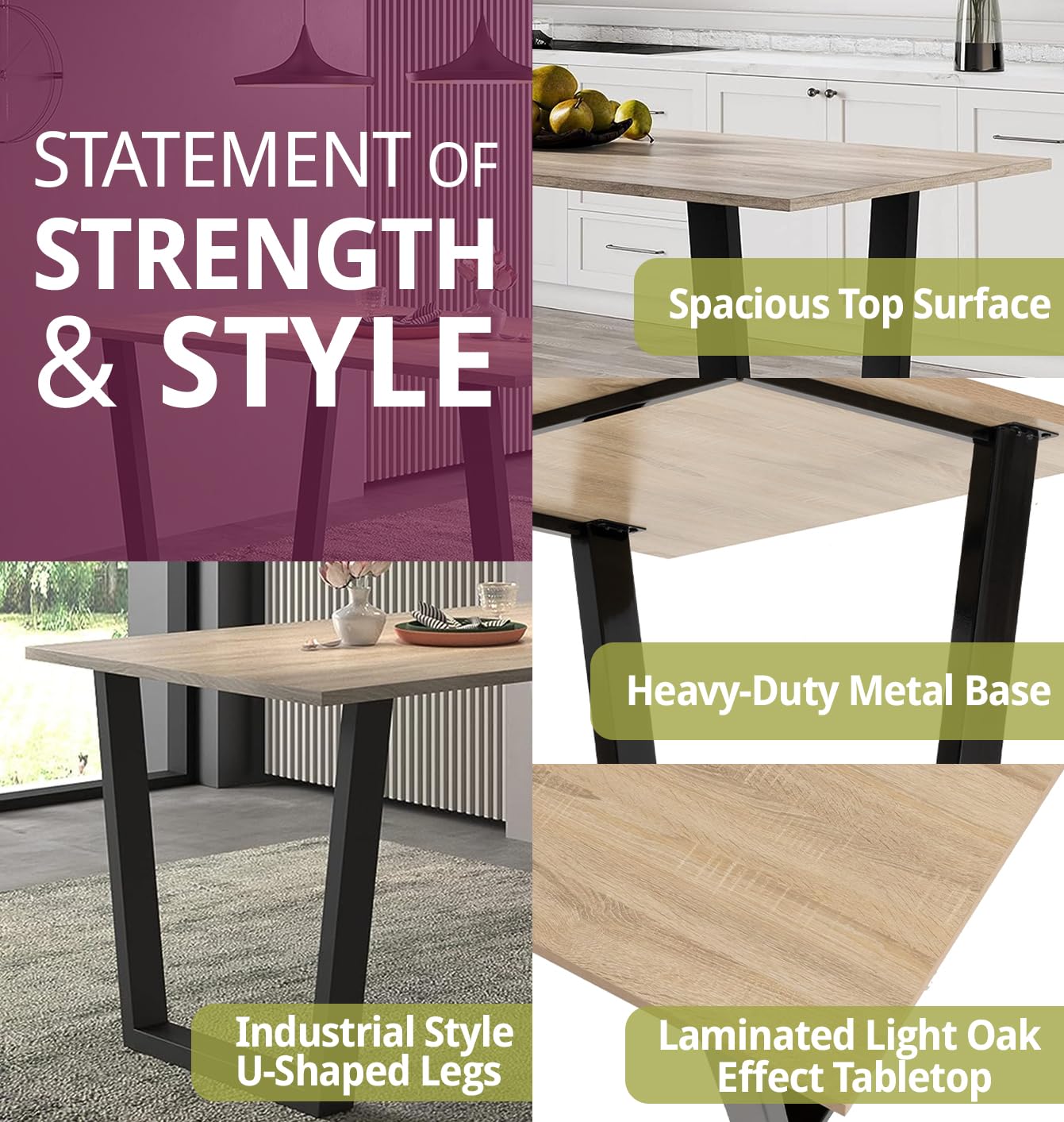 Hallowood Furniture Dudley Industrial Dining Table and Chairs Set 4, 180cm