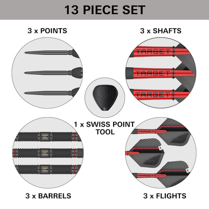 Target Darts Scope Steel Tip Swiss Point Darts, 90% Tungsten Dart Set, Barrel 01-25G | Steel Tip Dart Sets, Red & Black Darts, Professional Dart Set