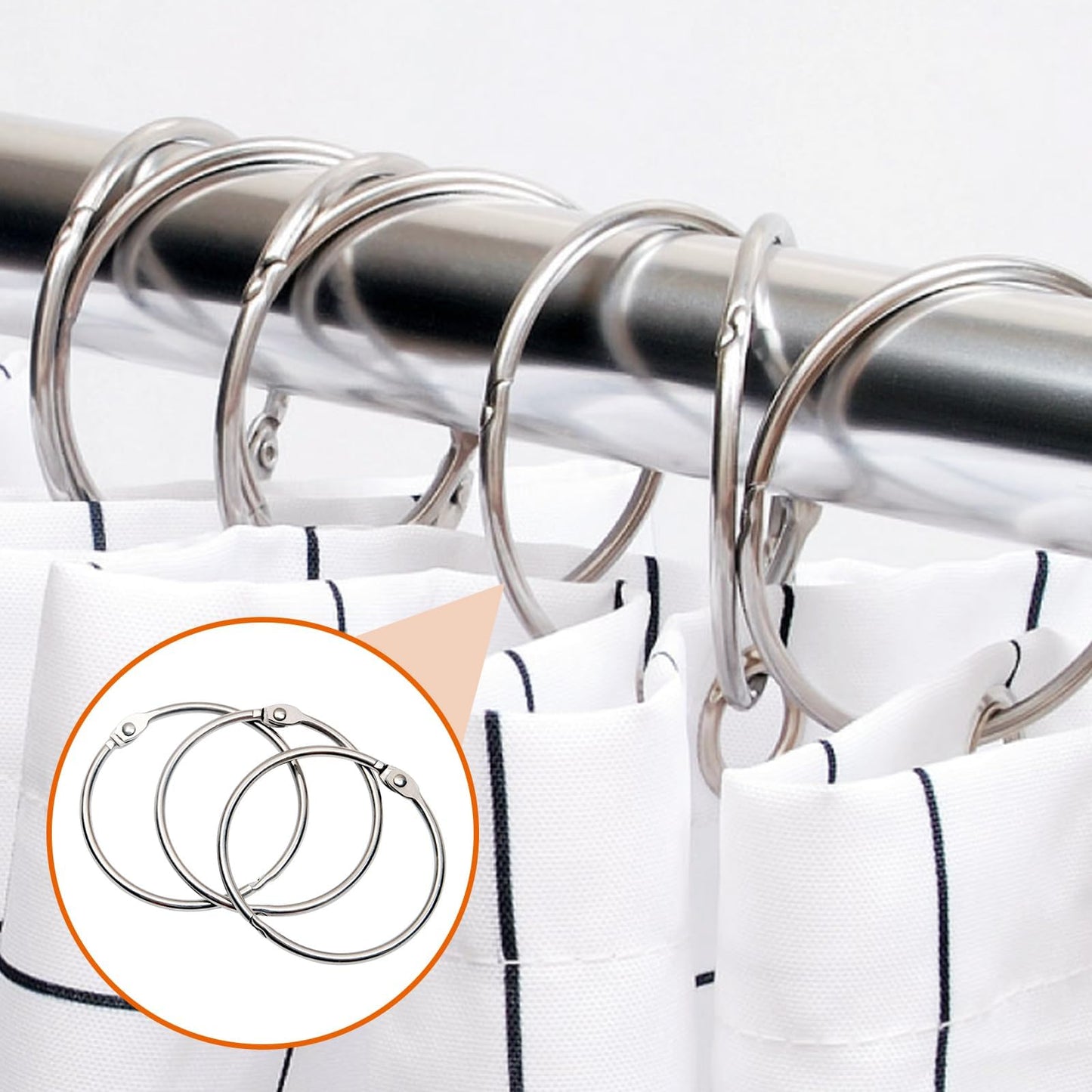 Curtain Rings,20 Pieces Black Shower Curtain Rings Rustproof Metal Shower Curtain Hooks Smoothly Round Shower Rings Curtain Rings Metal for
