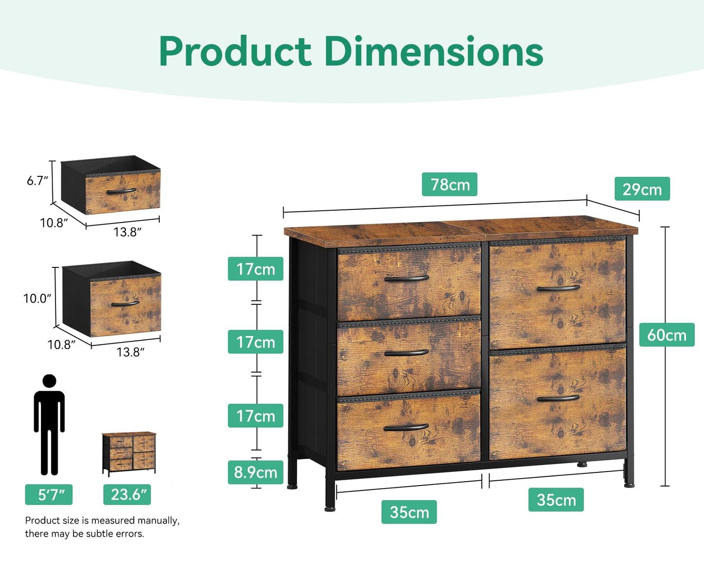 Coleshome Small Chest of Drawers Bedroom with 5 Fabric Drawers, Vintage