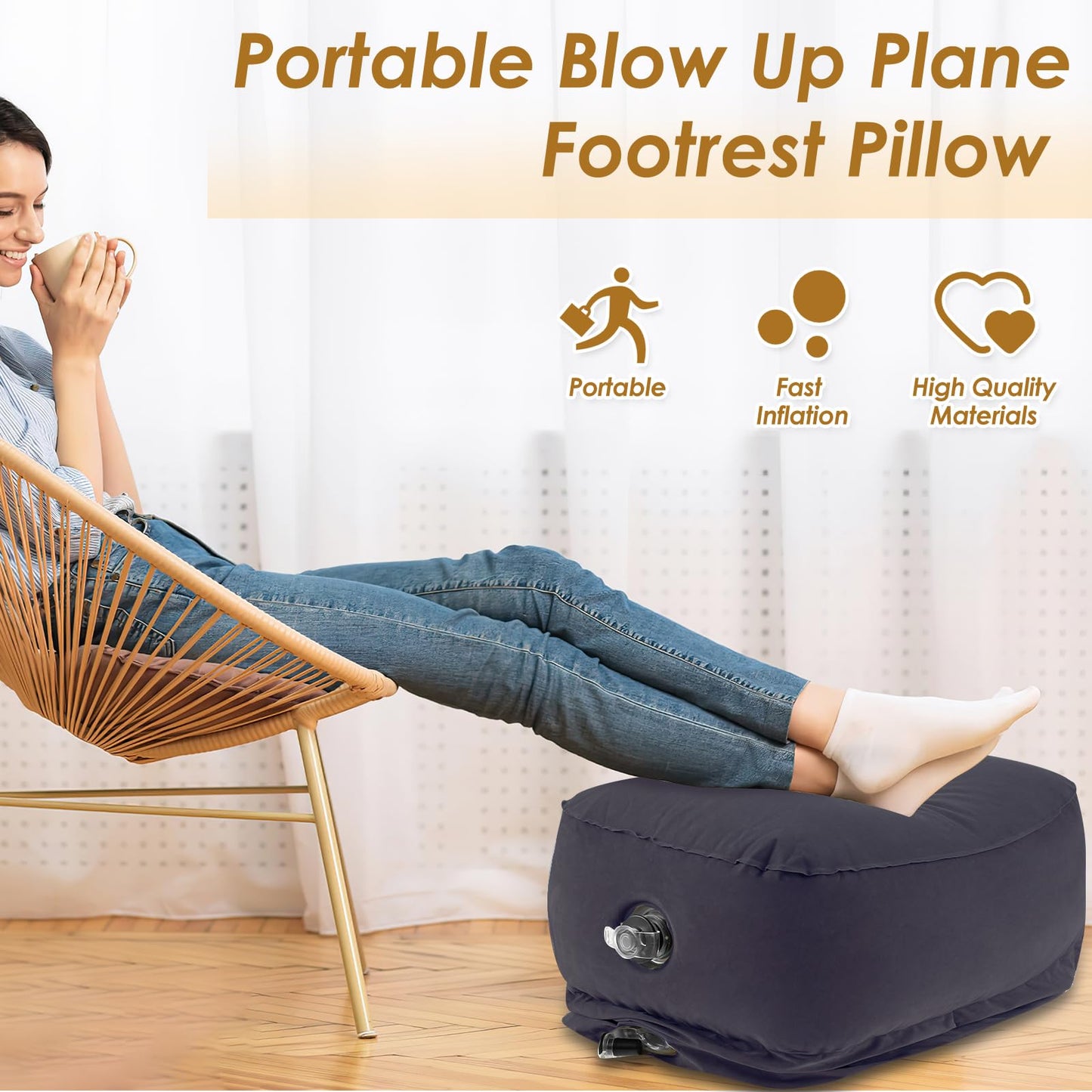 Inflatable Foot Rest Pillow for Plane 3 Layers Adjustable Heights Leg Rest Cushion with Storage Bag Inflatable Footrest Portable Inflatable Airplane
