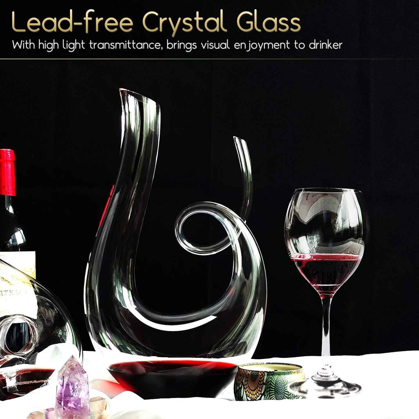 Swan Wine Decanter, Red Wine Decanter for 750ml, 1.2L Designed Horn Wine Decanter Set, Handblown, Lead-Free