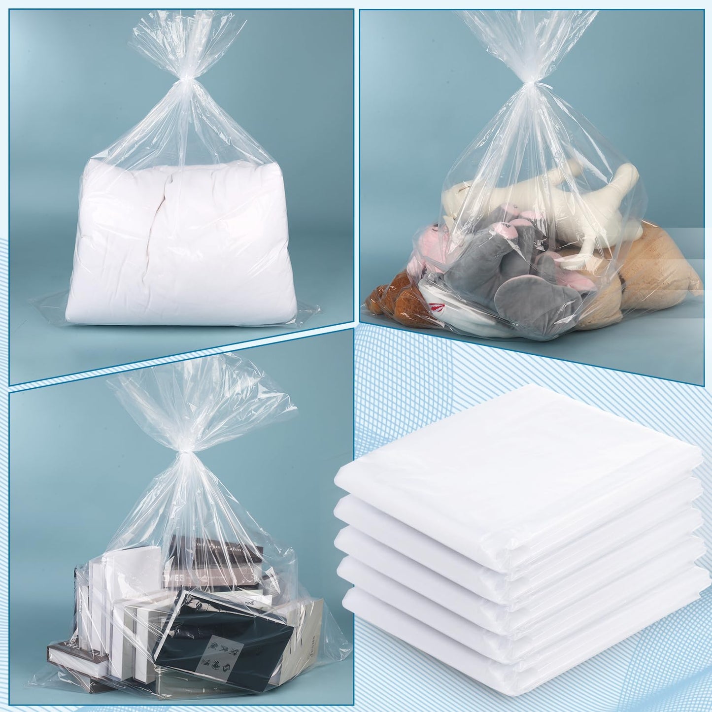 saerryor Large Clear Plastic Storage Bags,10Pcs Flat Large Plastic Bags