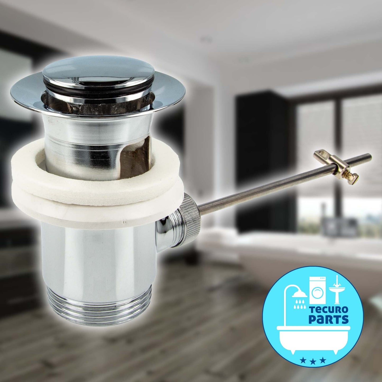 Excenter Drain and Overflow Fittings for Sinks with Overflow, Glossy, Chrome Plated