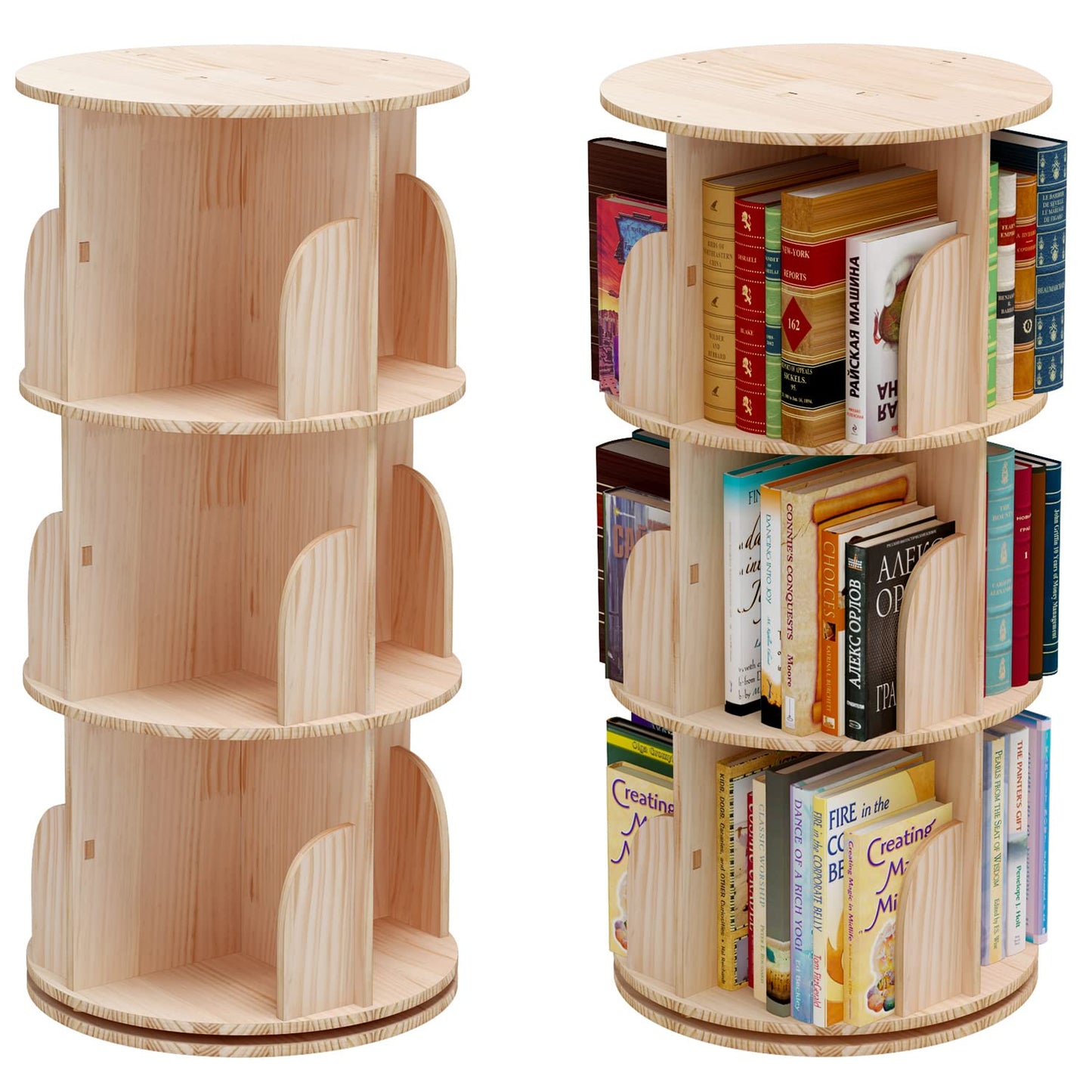 PTUWODS Rotating 360° Bookcase - Hexagonal Kids High Shelf, Floor Standing Corner Storage Shelf for Home, Living Room, Office (3 Tiers), Xuanzhuan001