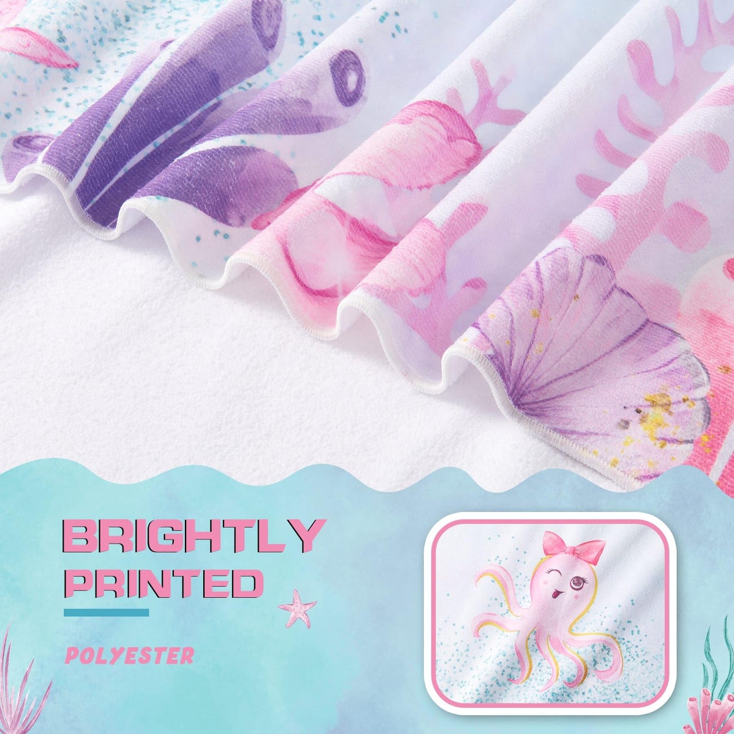 WERNNSAI Mermaid Microfibre Beach Towel for Kids, 76 x 150cm Bath Towel