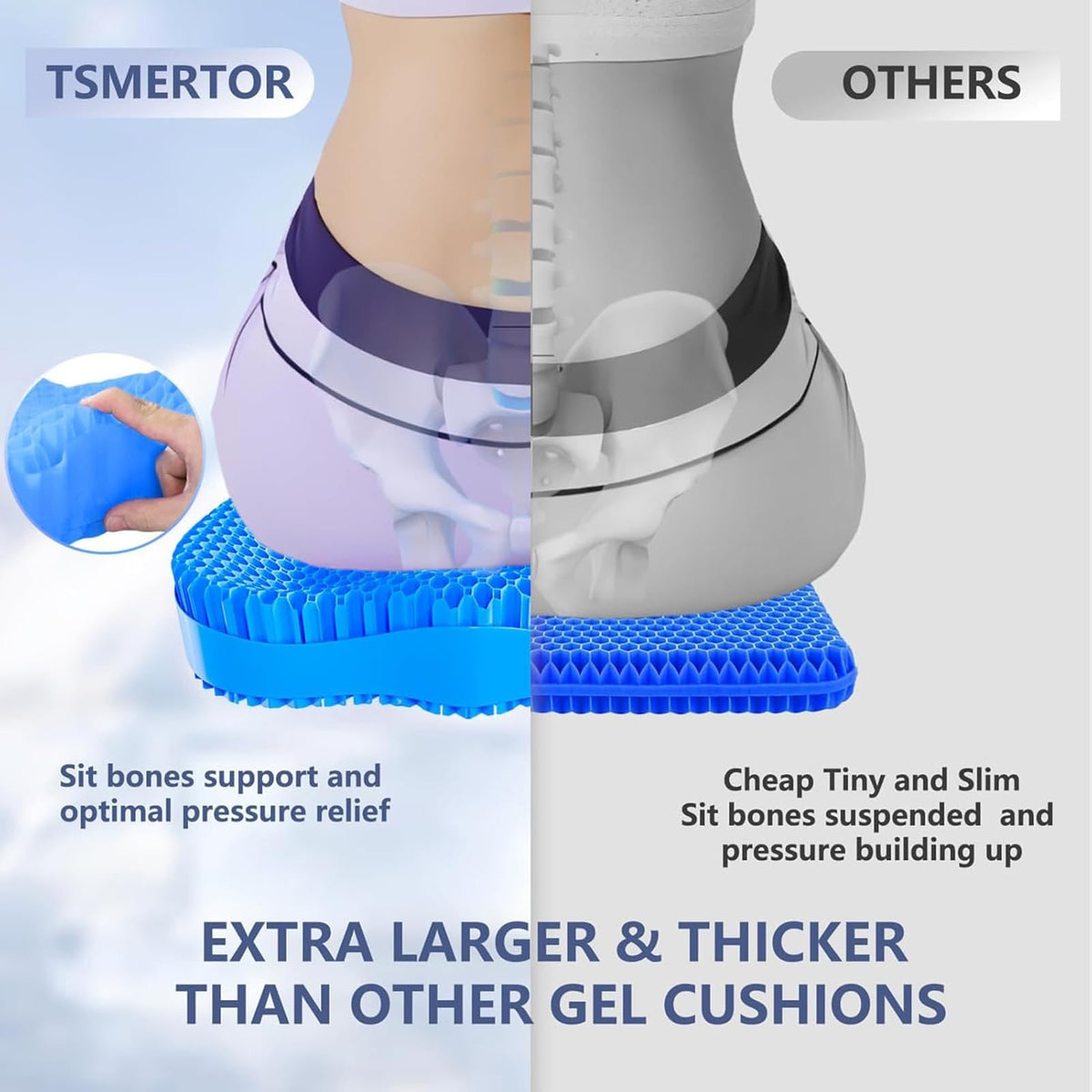 Gel Seat Cushion, Honeycomb Office Chair Seat Cushion Pads for Long Sitting