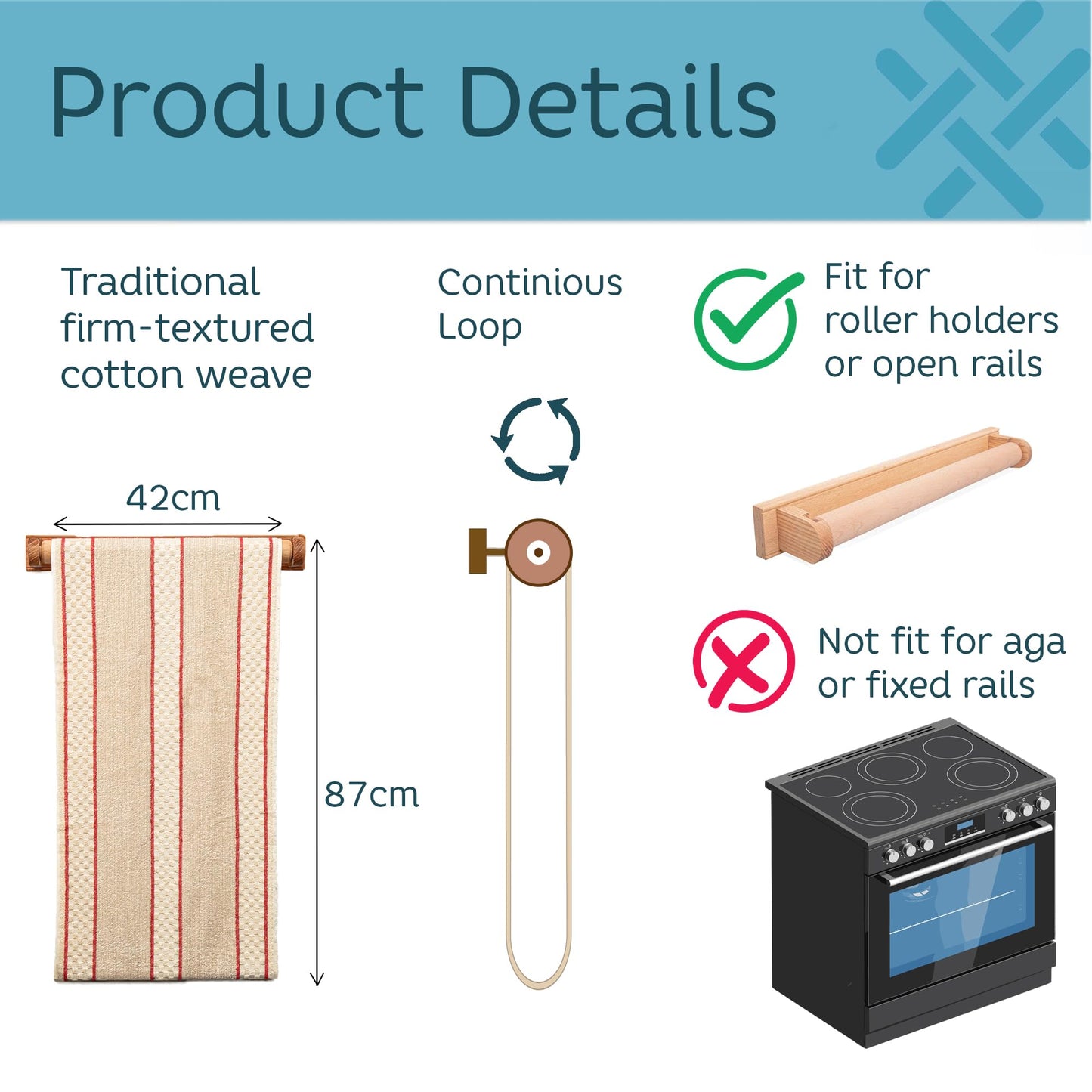 aztex Traditional 100% Cotton Roller Towels - Green Stripe