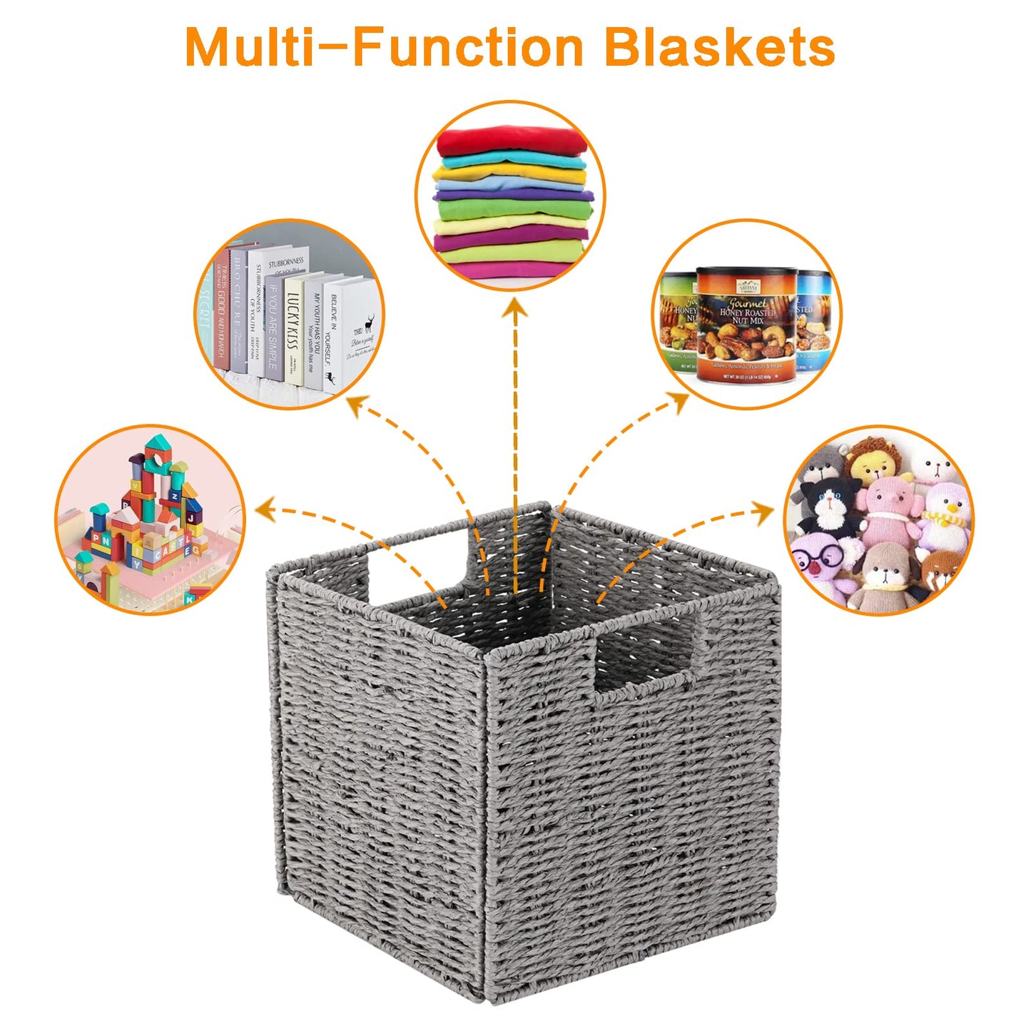Vagusicc Wicker Storage Basket, Set of 2 Handwoven Wicker Basket for Storage, Foldable Storage Baskets Organizer Bins with Handles for Shelves