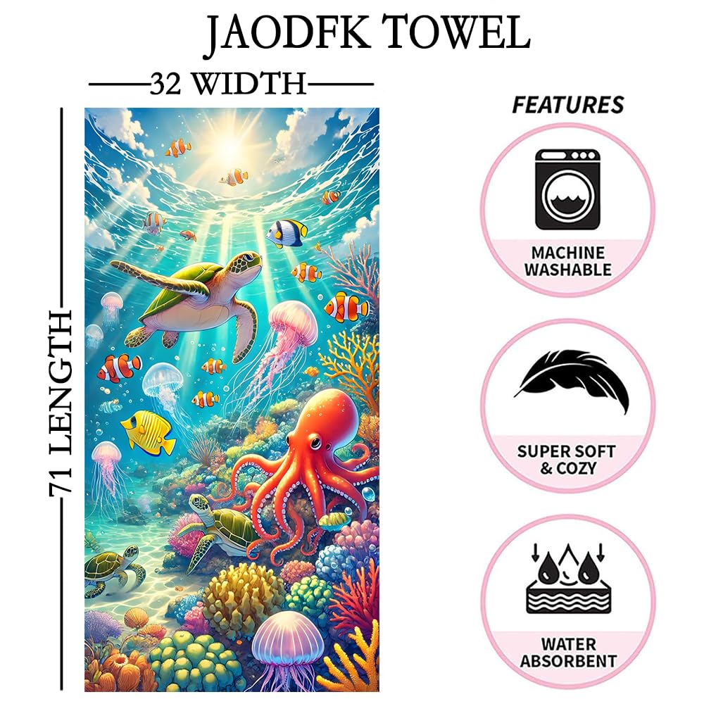 JAODFK 2 Pcs Microfibre Beach Towel 71"X32" Quick Dry Sea Animals Lightweight Sand Free Extra Large Thin Towels Travel Essentials For Adults Womens
